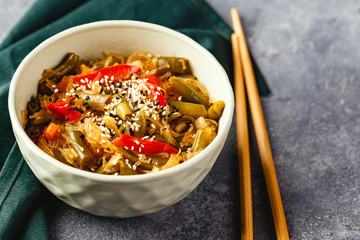 Noodles and green beans.