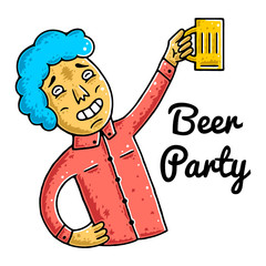 Clink. Clinking Beer Glasses. Beer Party. Irish Pub. Man with Beer Glasses on white background isolated. Stock Vector Illustration. Cartoon style. 