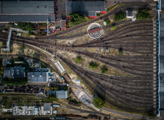 An aerial photo taken with a drone shows Subway depot "Darnitsa" in Kiev, Ukraine 