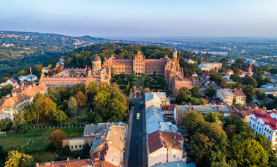 An aerial view shows Chernivtsi National University in the city of Chernivtsi, Ukraine