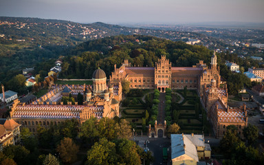 An aerial view shows Chernivtsi National University in the city of Chernivtsi, Ukraine