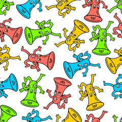 Megaphone Seamless Pattern. Cartoon Loudspeaker Seamless Pattern. Refer a Friend. Referral Program.Kawai Mouthpiece. Loudspeaker on white background isolated. Stock Vector Illustration. Cartoon style.