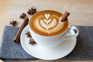 Cup of latte art on coffee 