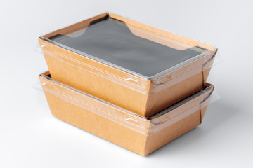Cardboard brown  food box pack isolated on white background close up
