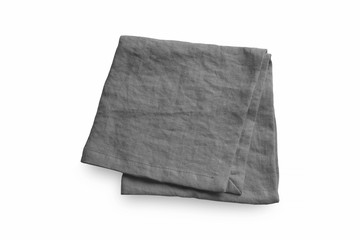 One single dark gray table setup serving pure cotton linen  napkin isolated on white background