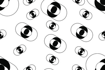 Simple black and white round shapes. Abstract symbols. Geometric ornament. Eyes shape. Design for wallpaper, fabric, textile. Vector illustration.