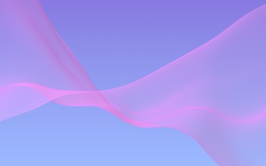 Pink wave on blue sky abstract background. Fluttering pink scarf. Waving on wind pink fabric. 3D illustration