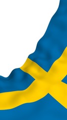 The flag of Sweden. Official state symbol of the Kingdom of Sweden. A blue field with a yellow Scandinavian cross that extends to the edges of the flag. 3d illustration