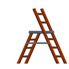 Stairs. Object for climbing to the top in side view. Cartoon flat illustration. Brown wooden stepladder
