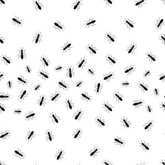 Fototapeta premium Seamless repeating pattern Small ants isolated on white background hand drawn vector illustration Use for fabric, textile, fashion