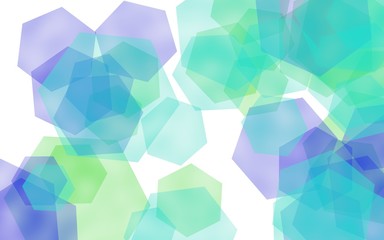 Multicolored translucent hexagons on white background. Blue tones. 3D illustration