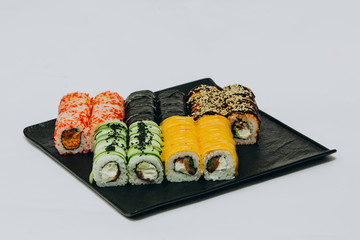 top set, Philadelphia with salmon, California classic, futo roll with salmon and tuna, Philadelphia in caviar with eel