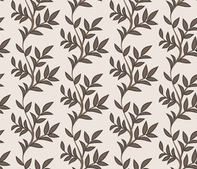 A pattern of twigs with beige leaves. Decorative, abstract. Suitable for curtains, wallpapers, fabrics, tiles, wrapping paper.