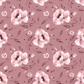 Stylish print for decoration and fabric design. Seamless watercolor pattern drawn on paper a beautiful flower.