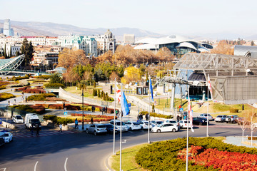 TBILISI, GEORGIA DECEMBER 17, 2019: Europe square and Rike Park in the center of Tbilisi. Georgia