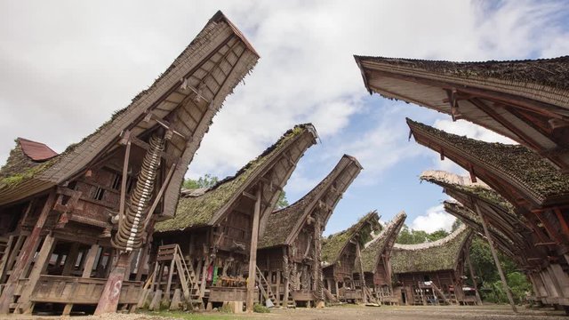 Tana Toraja Indonesia - Pallawa Village Traditional Houses - Time Lapse