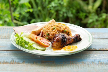 Fried rice Thai Style Served Grilled Chicken, Saucesage ,Ham and Fried Egg