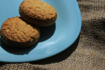 Cookies on a blue plate