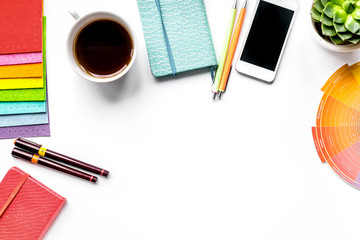 designer office in profession concept on desk background top view mock-up