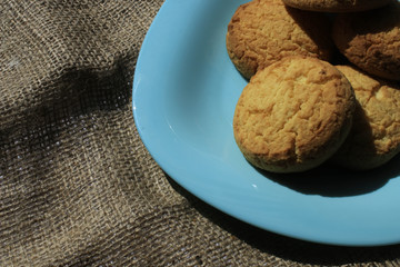 Cookies on a blue plate