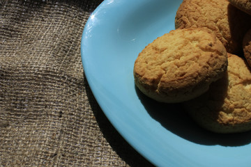 Cookies on a blue plate