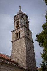 Church tower, in Cavtat or Ragusavecchi, city located in Dalmatia, on the Adriatic sea coast, Croatia, Europe