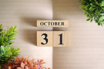 October 31, Appointment date with number cube design for background.