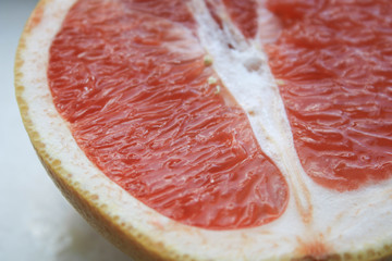 Grapefruit halves on the table
