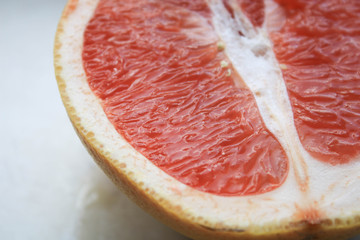 Grapefruit halves on the table