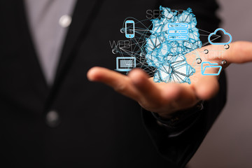 map of Germany. Wire frame 3D mesh