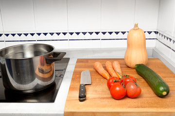 cooking vegetables in a pot