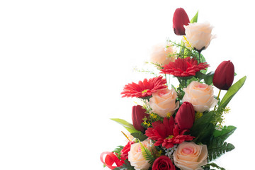 Beautiful colorful decoration artificial flower isolated on white background.