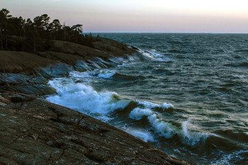 Waves in the evening twilight in the Baltic Sea