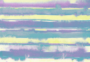 Hand painted abstract Watercolor Wet yellow, blue and purple Background with stripes. Watercolor wash. Abstract painting. design for invitation, greeting card, wedding. empty space for text