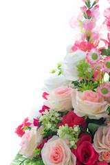 Beautiful colorful decoration artificial flower isolated on white background.