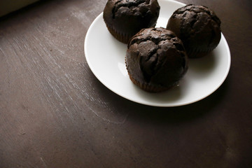 Chocolate cupcakes on a white plate