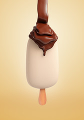 Ice cream bar with chocolate drop,3d rendering,clipping path.