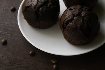 Chocolate cupcakes on a white plate