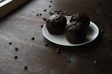 Chocolate cupcakes on a white plate