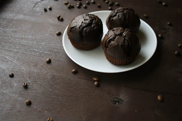 Chocolate cupcakes on a white plate
