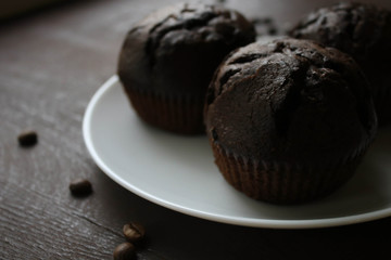 Chocolate cupcakes on a white plate