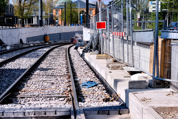 New construction of a subway, tracks on gravel