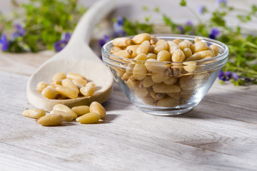 Group of pine nuts in cooking environment