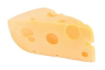 triangle cut of cheese with holes isolated on white