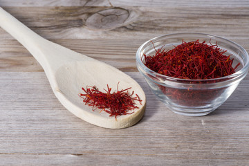 Close up on spoon with red saffron