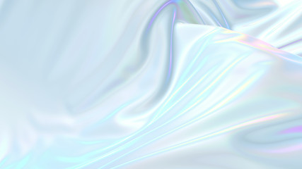 3D render beautiful folds of white silk in full screen, like a beautiful clean fabric background. Simple soft background with smooth folds like waves on a liquid surface. Nacre