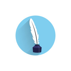 feather ink flat icon inkwell colorful flat icon with long shadow. inkwell flat icon