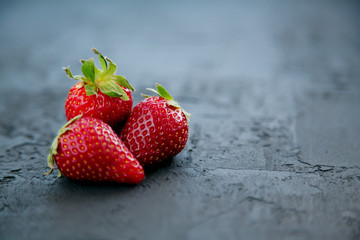 close-up three strawberries