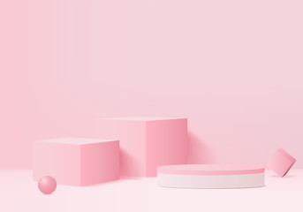Minimal Podium and scene with 3d render vector in abstract pink background composition, 3d illustration mock up scene geometry shape platform forms for product display. stage for awards in modern.