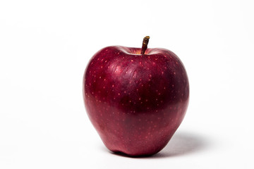 One red apple lies on a white background
